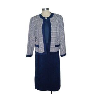 Vtg 80s UltraSuede Suit Skirt Set Sz 14 Navy Houndstooth Lined Academia Career